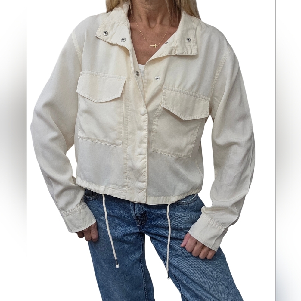 Sanctuary 100% Lyocell Ivory Cropped Utility Jacket Drawstring S